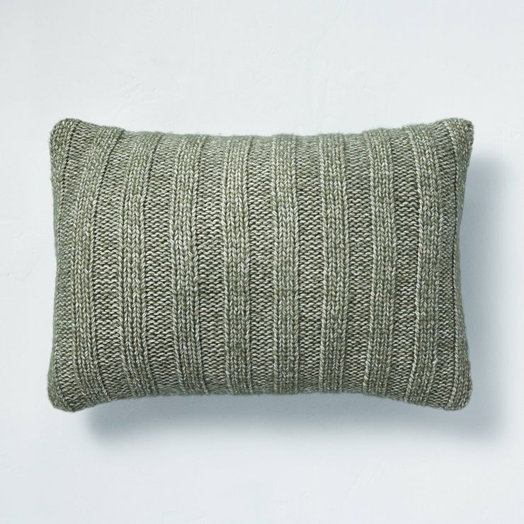 14&#34;x20&#34; Rib Knit Lumbar Throw Pillow Green - Hearth &#38; Hand&#8482; with Magnolia | Target