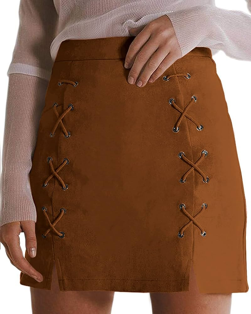 MANGOPOP Women's Basic Faux Suede High Waist A-line Mini Pencil Bodycon Skirt | Amazon (US)