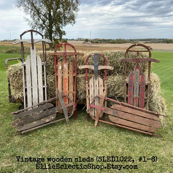 Large Vintage Wooden Sled for Porch Rustic Winter Sleigh - Etsy | Etsy (US)