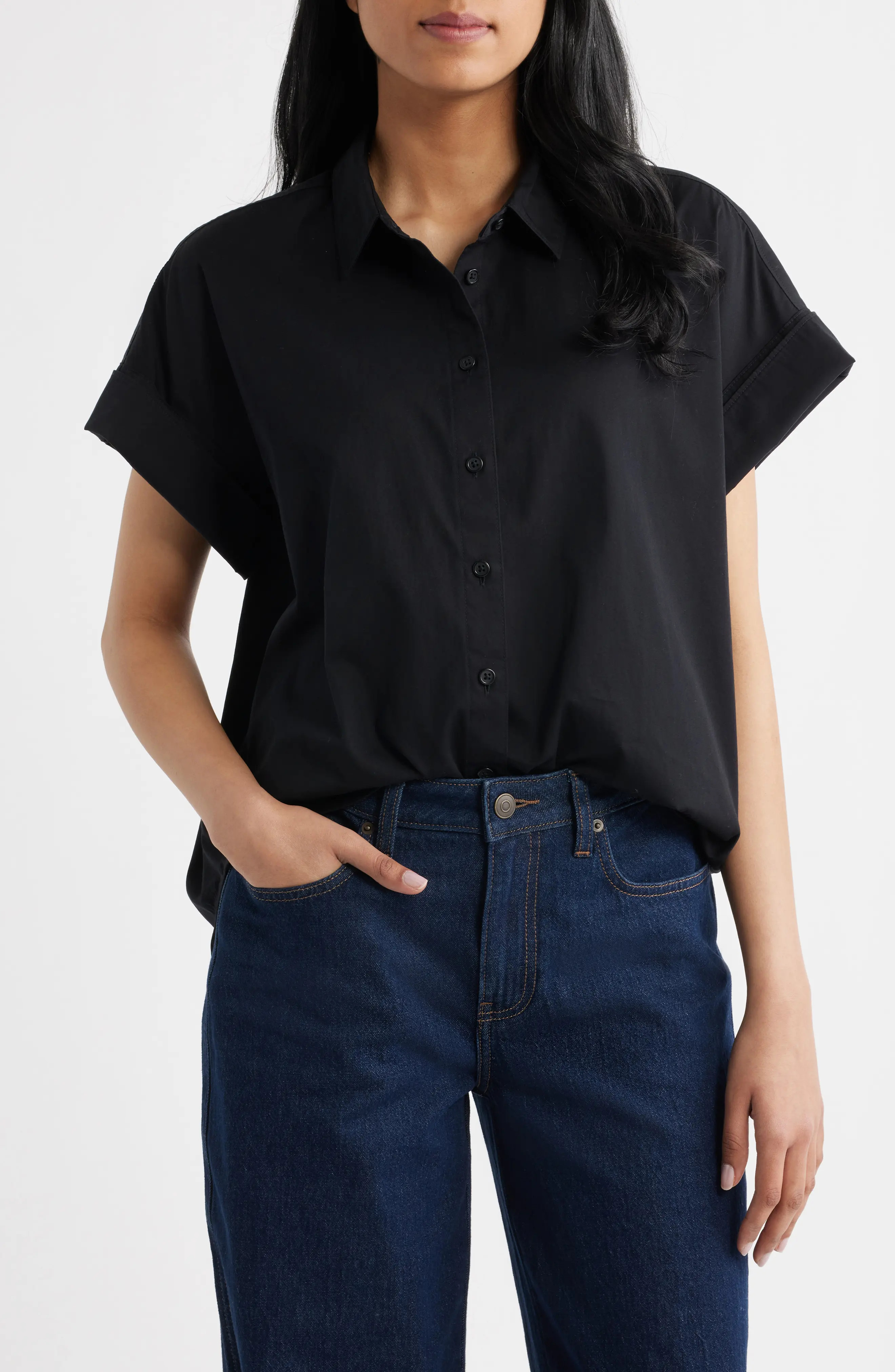 Oversize Short Sleeve Cotton Button-Up Shirt (Women) | Nordstrom | Nordstrom