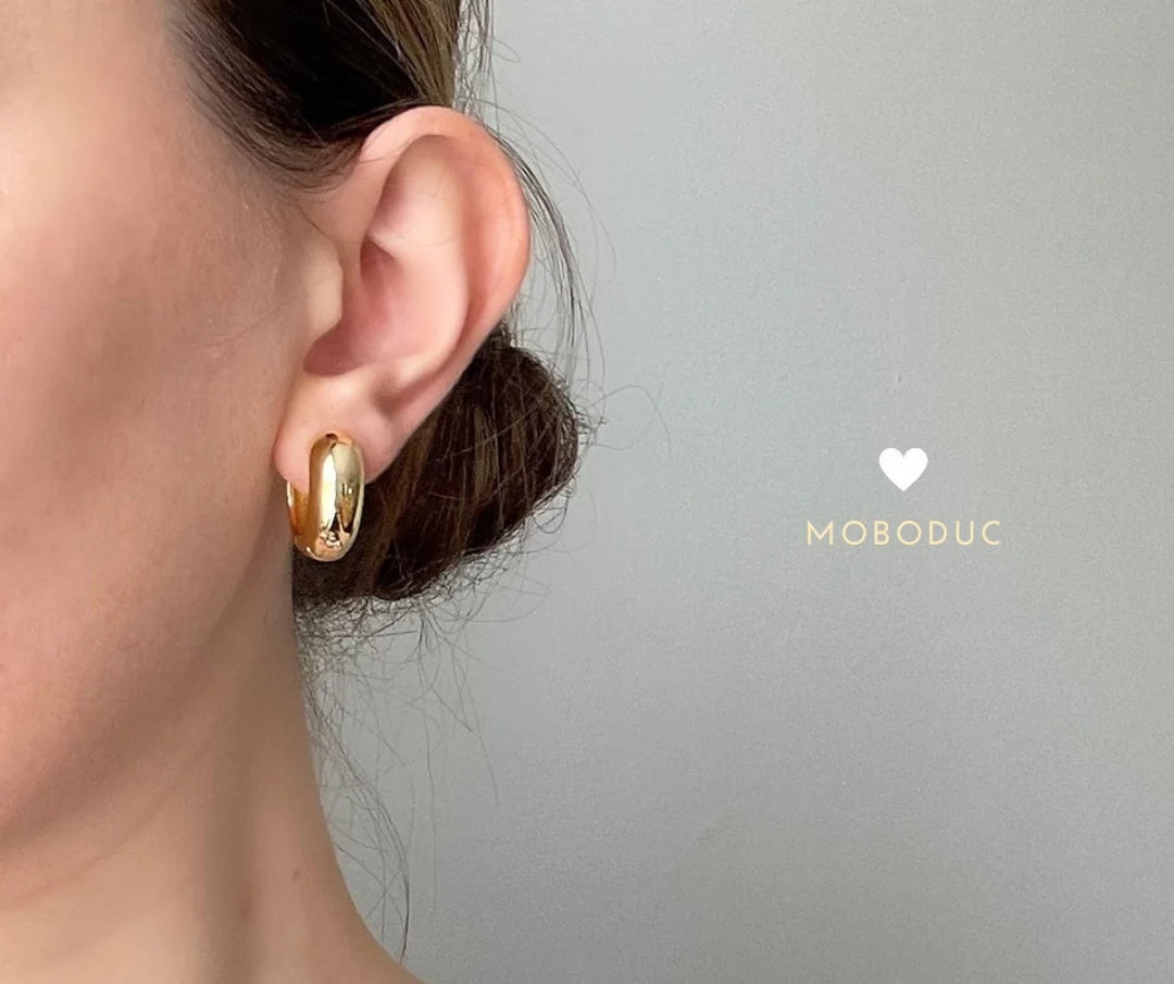 Chunky Small Huggie Hoop Earrings 14k Gold Filled  Thick Hoop - Etsy | Etsy (US)