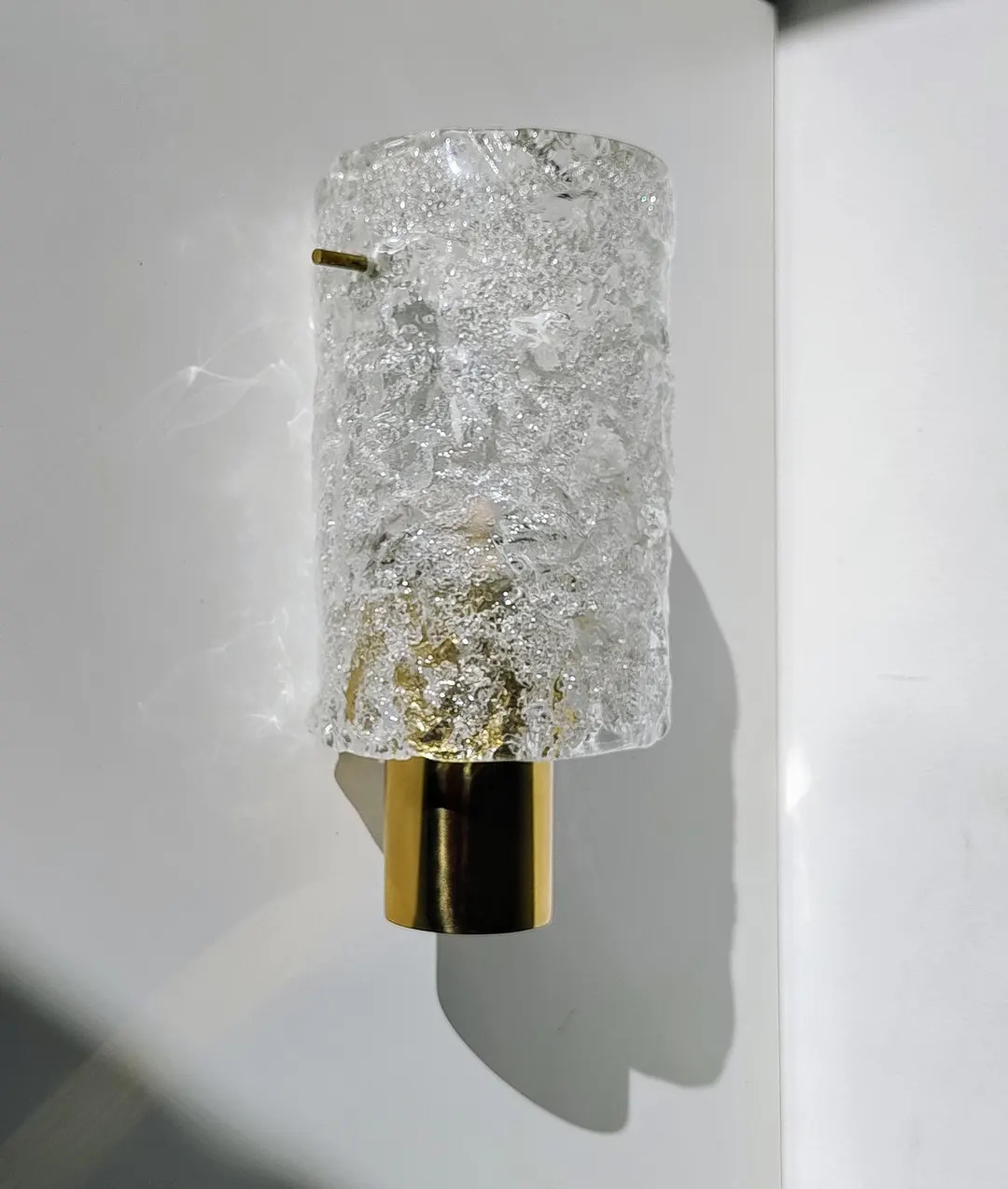 Mid Century Modern Brass and Glass Wall Lamp/ Murano Ice Glass Wall Sconce/ by Hildebrand/ German... | Etsy (US)