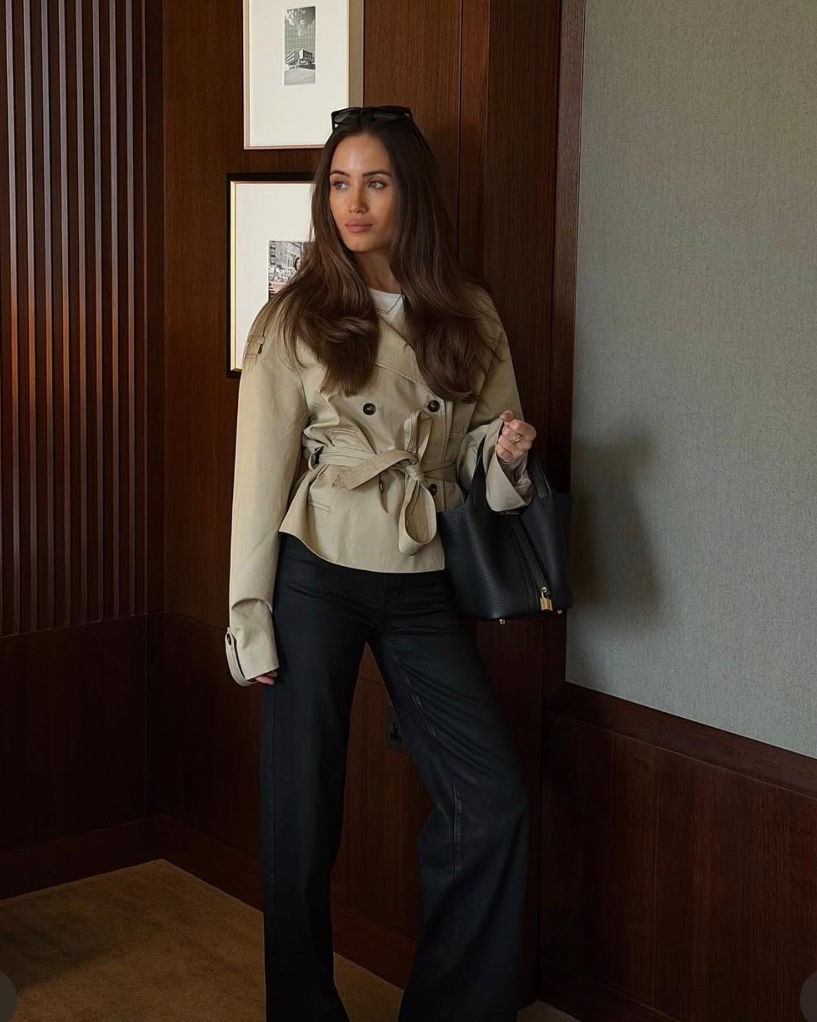 One of my favourite London looks 🤍 A beige short trench by Dissh, black Paige denim, Tom Ford sunnies and my Hermes Picotin 18  soured on Vestiaire Collective.

#LTKFashionMonth #LTKuk