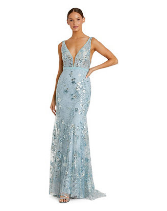 Mac Duggal Women's Floral Embellished Sleeveless Plunge Neck Gown - Macy's | Macy's