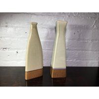 Pair Vintage Modern Ceramic Vases, Beige Brown Atomchicago | Etsy (US)