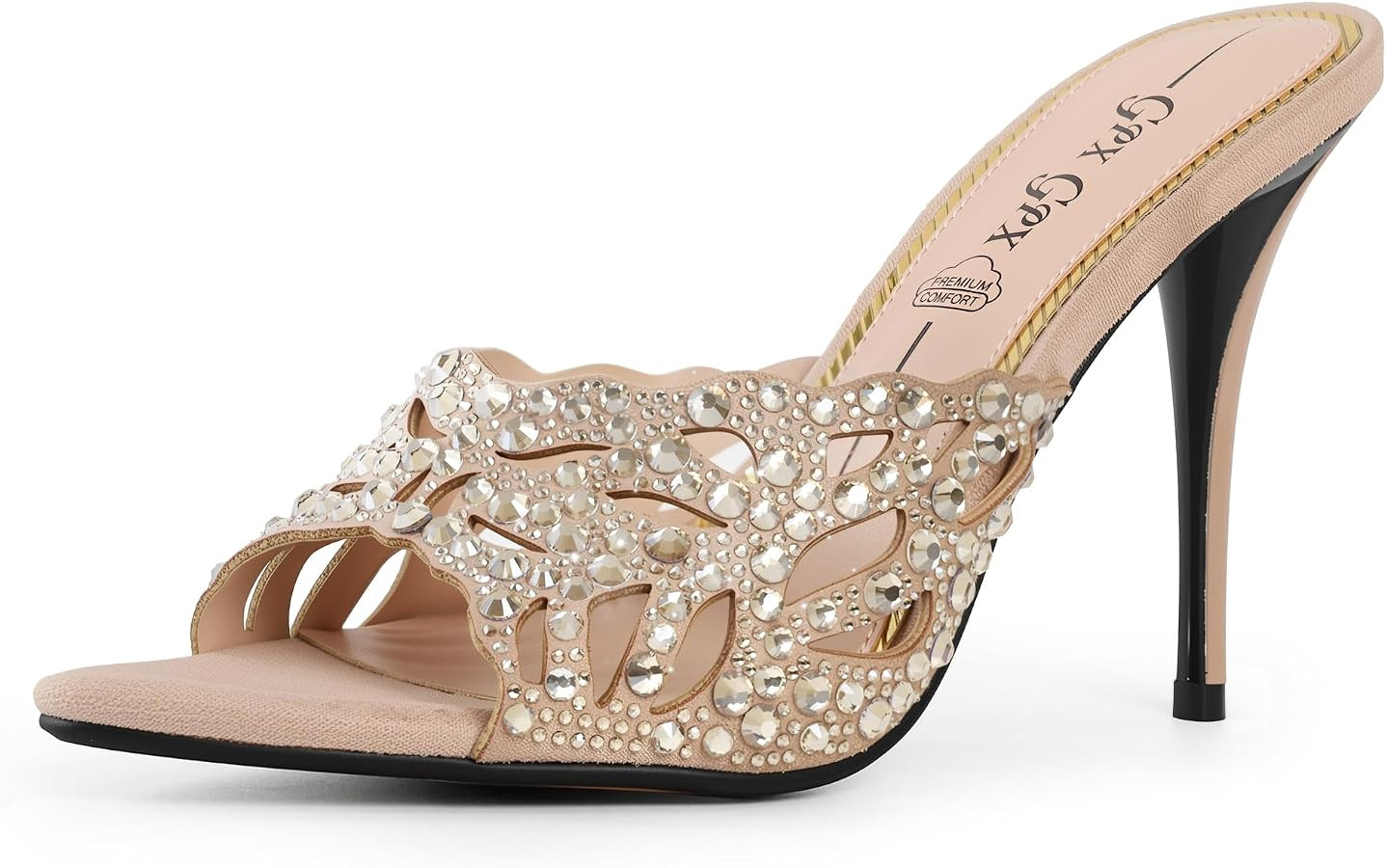 Women Stiletto Mules High Heel Rhinestone Cutout Heeled Sandals Open Pointed Toe Sandals Mules Sl... | Amazon (US)
