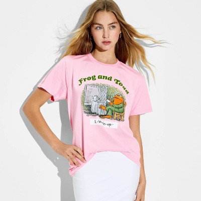 Women's Wake Up Frog & Toad Short Sleeve Graphic T-Shirt - Pink M | Target