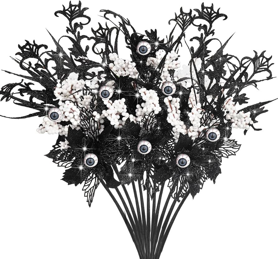 8 Pcs Halloween Artificial Roses with Eyeballs 6 Inch Black Halloween Flowers Bushes Faux Gothic ... | Amazon (US)