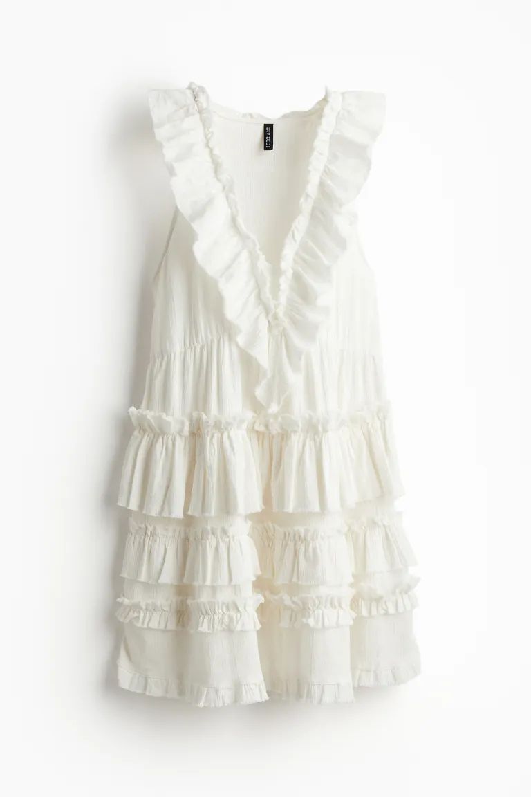 Ruffle-trimmed Cotton Easy-wear Dress - Cream - Ladies | H&M US | H&M (US + CA)