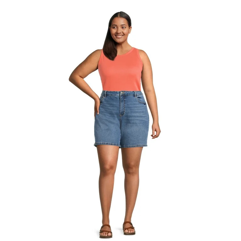 Terra & Sky Women's Plus Size Bermuda Denim Shorts, 7” Inseam | Walmart (US)