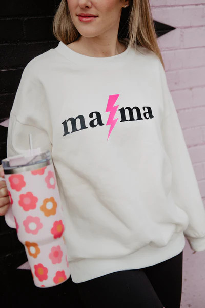 Mama Lightning Printed Graphic Crewneck Sweatshirt | Katydid.com