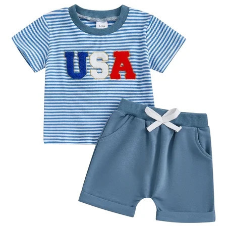 Zanarzt Baby Boy Clothes Summer Toddler Infant Baby Boys Summer Outfits 4th of July 250 Boy Shorts Set 2Pcs Spring Clothes Suit 18-24 Months,Blue | Walmart (US)