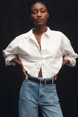 The Greer Regenerative Cotton Bubble-Hem Shirt by Pilcro | Anthropologie (US)