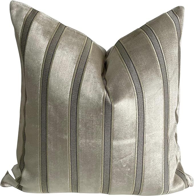 THE-TINOART Silver Gray Velvet Geometric Square Accent Throw Pillow Cover Stripes Cushion Case Mo... | Amazon (US)