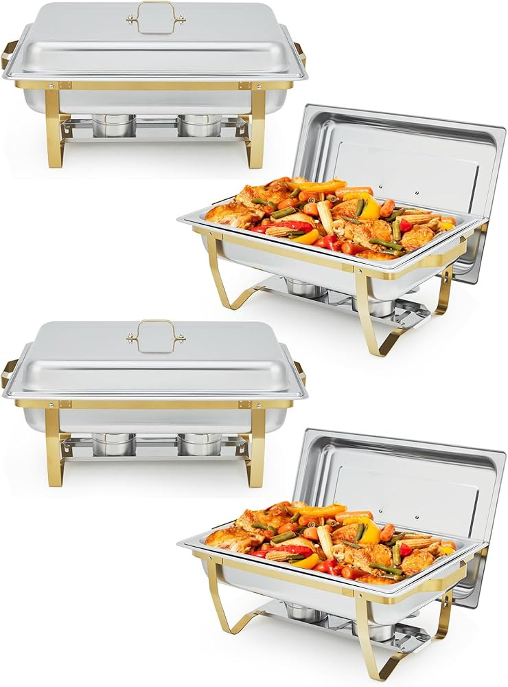 Garvee Chafing Dish Buffet Set 4 Pack, 8QT Buffet Servers and Warmers Set with Lid & Foldable Fra... | Amazon (US)