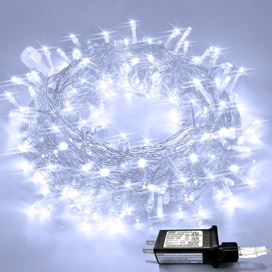 JMEXSUSS 33ft 100 LED White Christmas Lights, 8 Modes Connectable Clear Wire Twinkle Fairy String... | Amazon (US)