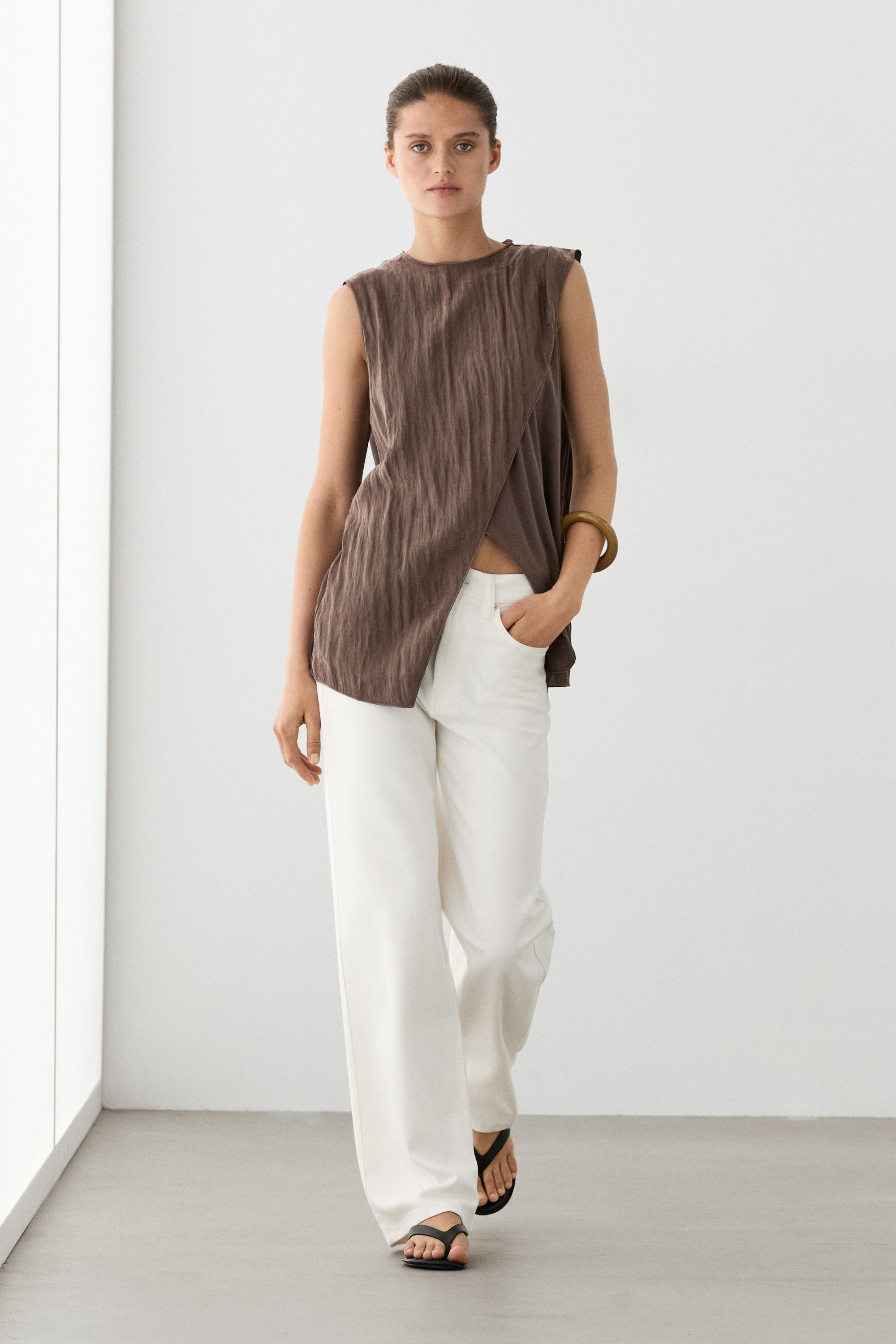 Crossover top with shoulder scarf detail | Massimo Dutti US