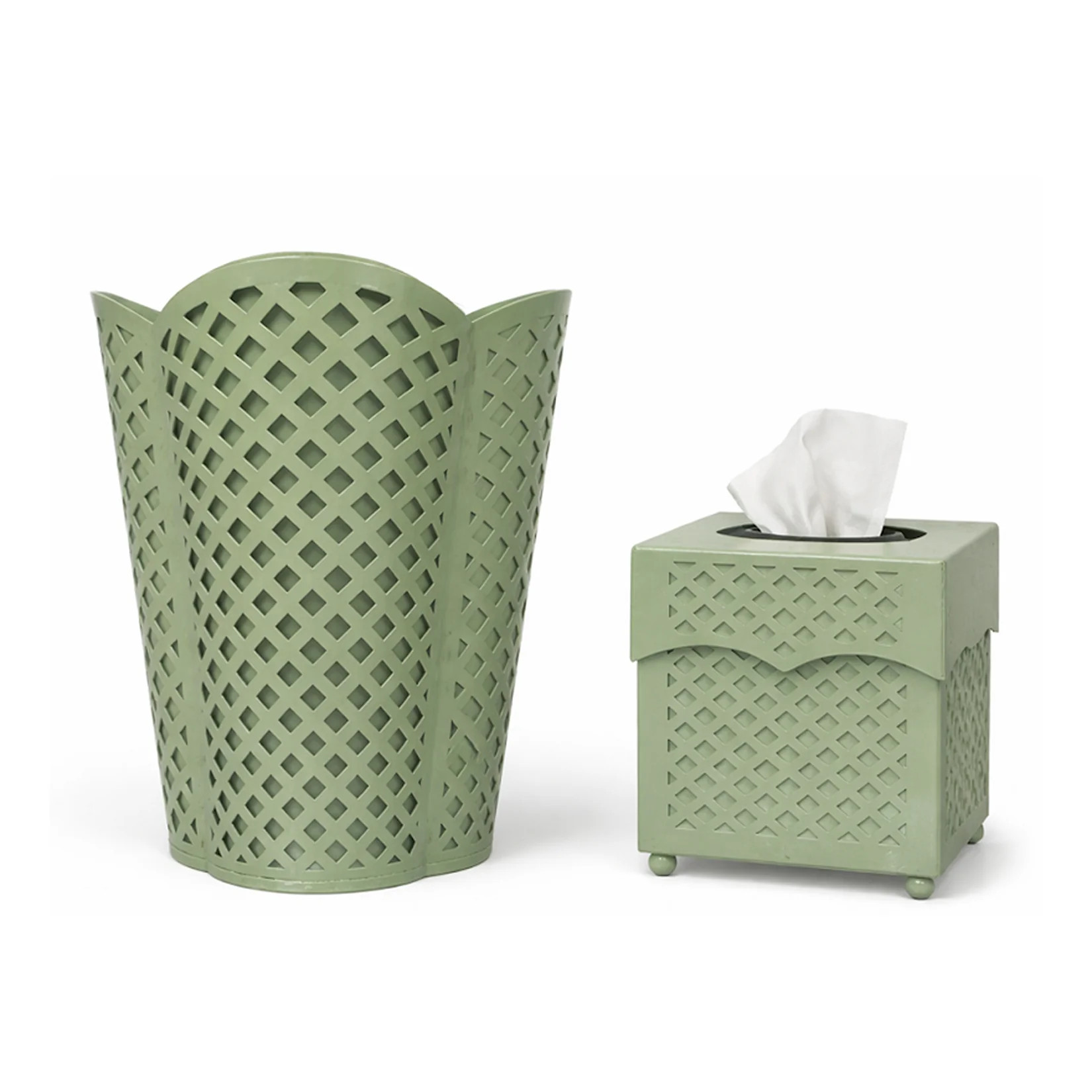 Dark Celadon Lattice Wastepaper Basket & Tissue (3 Options) | Gorgeous Living