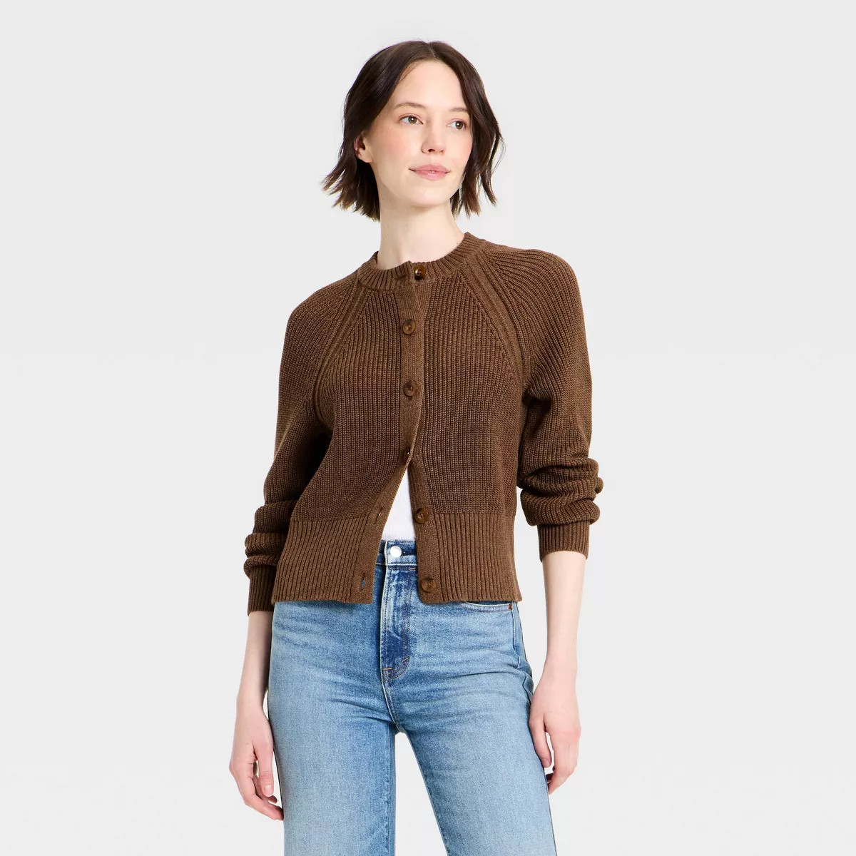 Women's Iconic Cotton Cardigan - Universal Thread\u2122 Brown S | Target