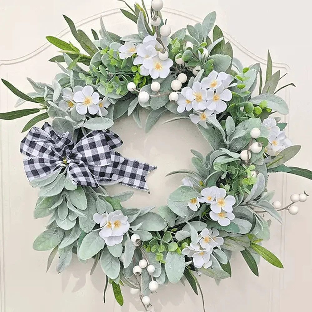 Spring Wreath 18Inch Artificial Wreath for Spring Summer Indoor Outdoor Home Decor Lambs Ear Wrea... | Walmart (US)
