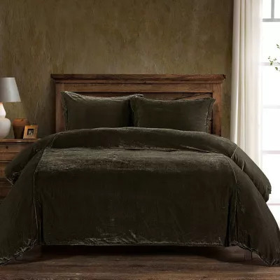 HiEnd Accents Stella Faux Silk Velvet Romantic Western 3 Piece Duvet Cover Set, Green, Queen | Belk