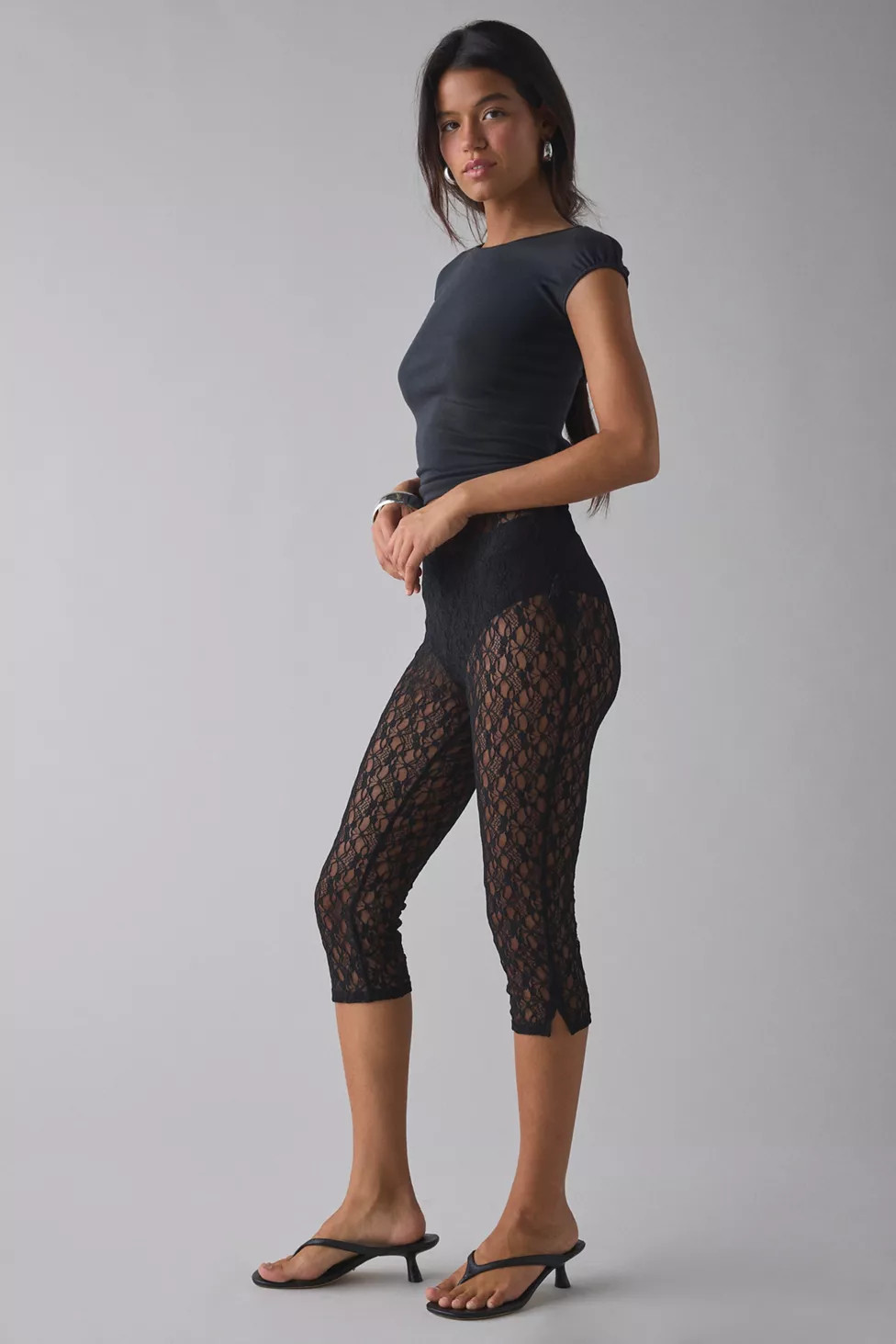 Kimchi Blue Ellie Sheer Lace High-Rise Stretch Capri Pant | Urban Outfitters (US and RoW)