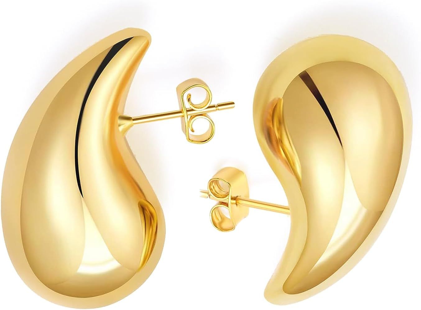 Tewiky Chunky Teardrop Gold Hoop Earrings for Women, Waterdrop Hypoallergenic 14K Gold Plated Ope... | Amazon (US)