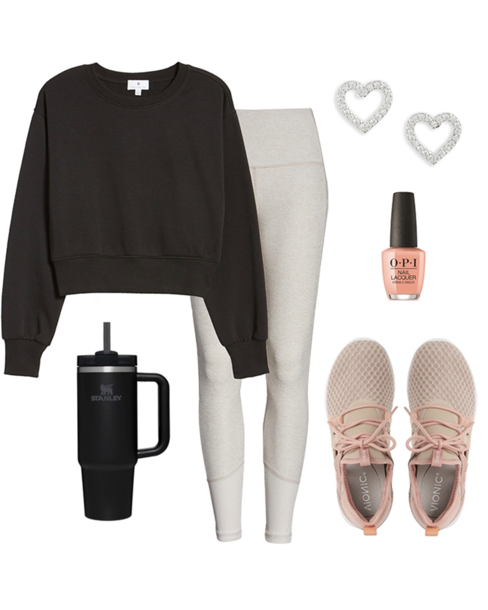 Workout outfit - leggings, sweatshirt, sneakers, heart earrings 

#LTKValentine #LTKActive #LTKOver40