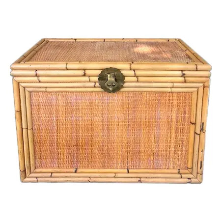 McGuire Style Woven Rattan Bamboo Wicker Storage Trunk | Chairish