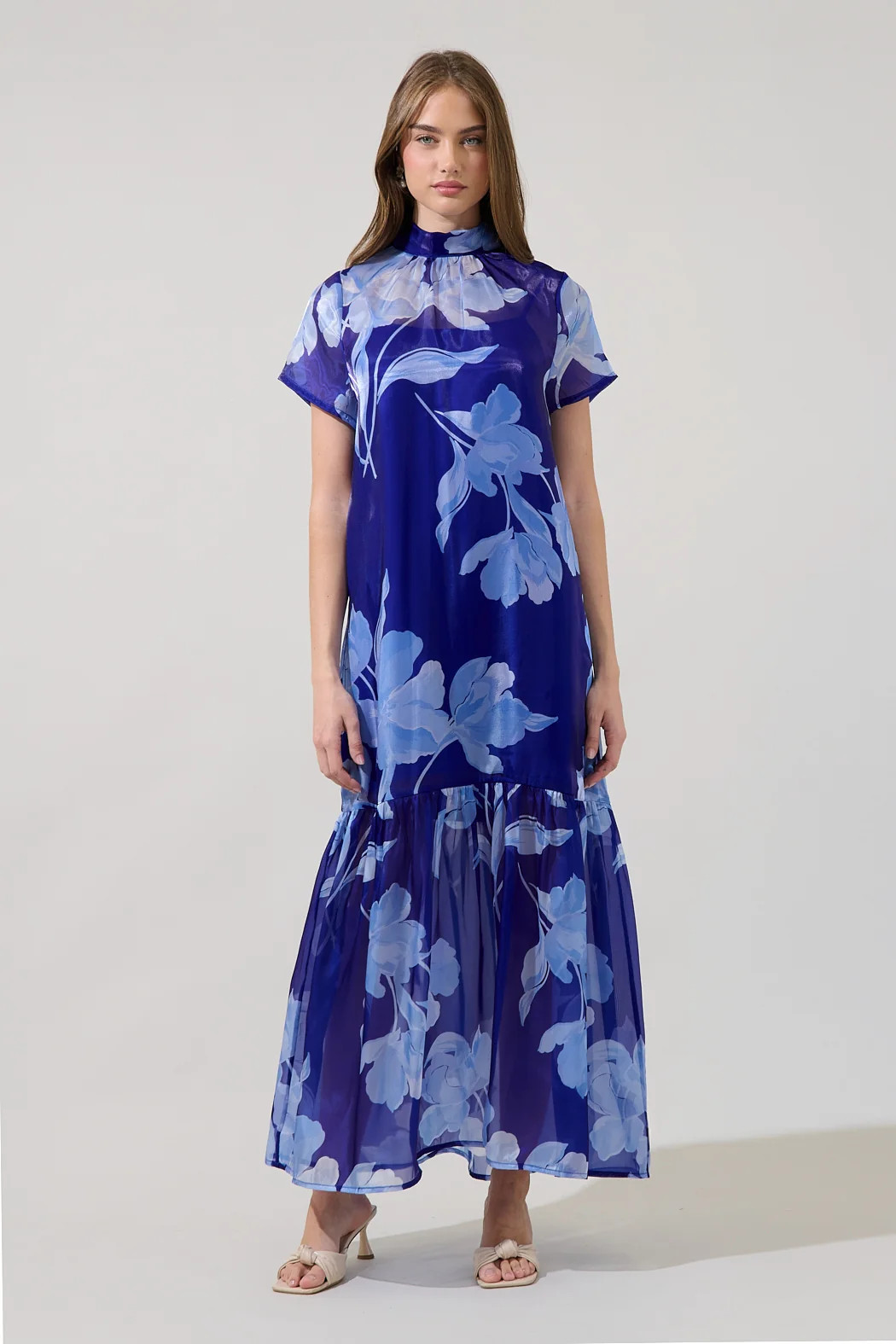 Dime Organza Mockneck Maxi Dress Floral | Sugarlips