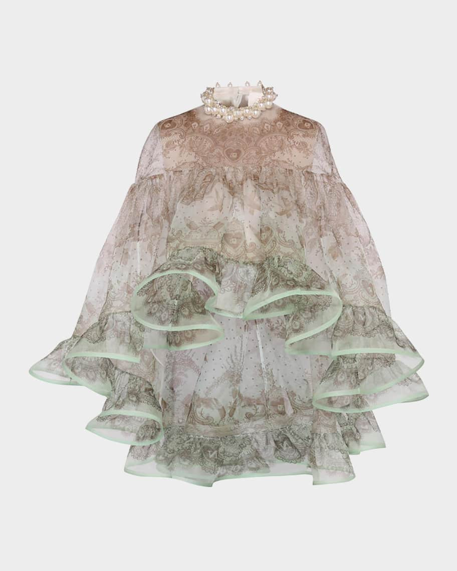 Zimmermann Crushed Embellished Ruffle Blouse | Neiman Marcus