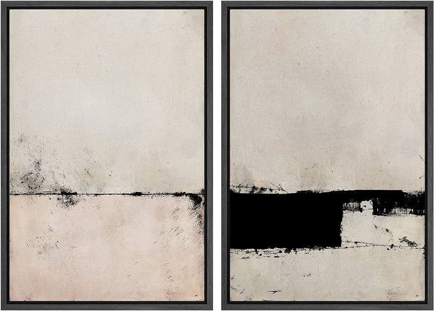SIGNWIN Framed Canvas Print Wall Art Set Pastel Industrial Grunge Landscape Abstract Shapes Illustrations Minimal Decorative Nordic Relax/Zen for Living Room, Bedroom, Office - 24"x36"x2 Black | Amazon (US)