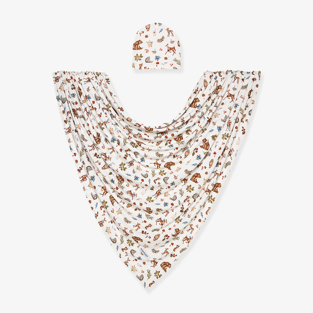 Forest Animal White Baby Boy Swaddle | Iridessa | Posh Peanut