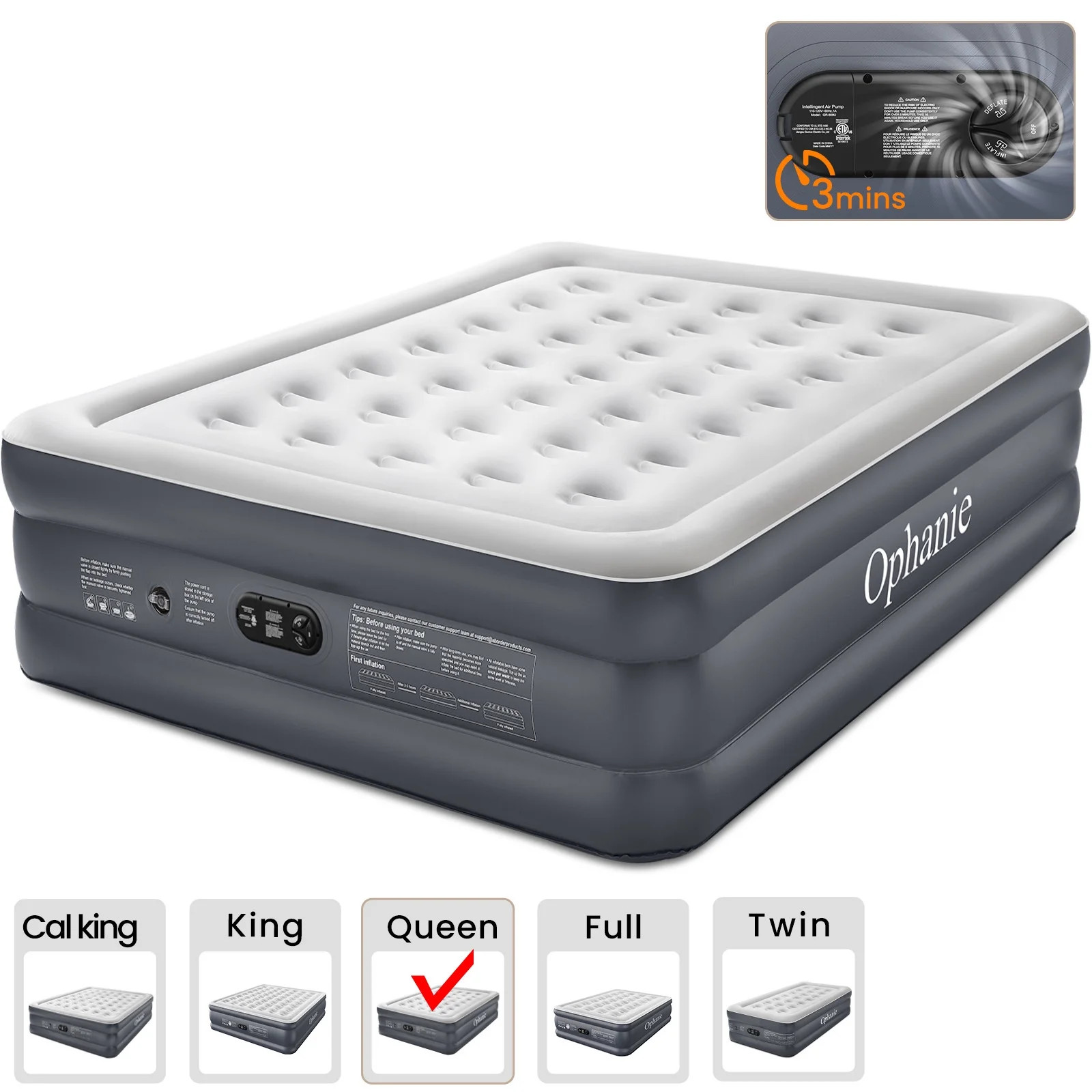 Ophanie Queen Air Mattress, 18-Inch Elevated Inflatable Bed with Built-in Pump, Puncture-Resistan... | Walmart (US)