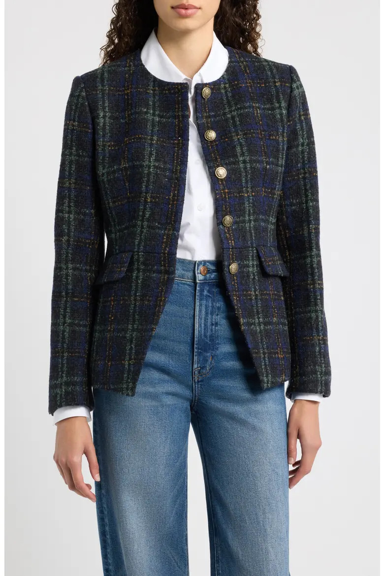 Hill House Home Warby Wool Blend Jacket in Navy Tartan at Nordstrom, Size X-Large | Nordstrom