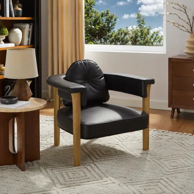 35.43'' W Vintage Genuine Leather Accent Armchair with removable back cushion | Wayfair North America