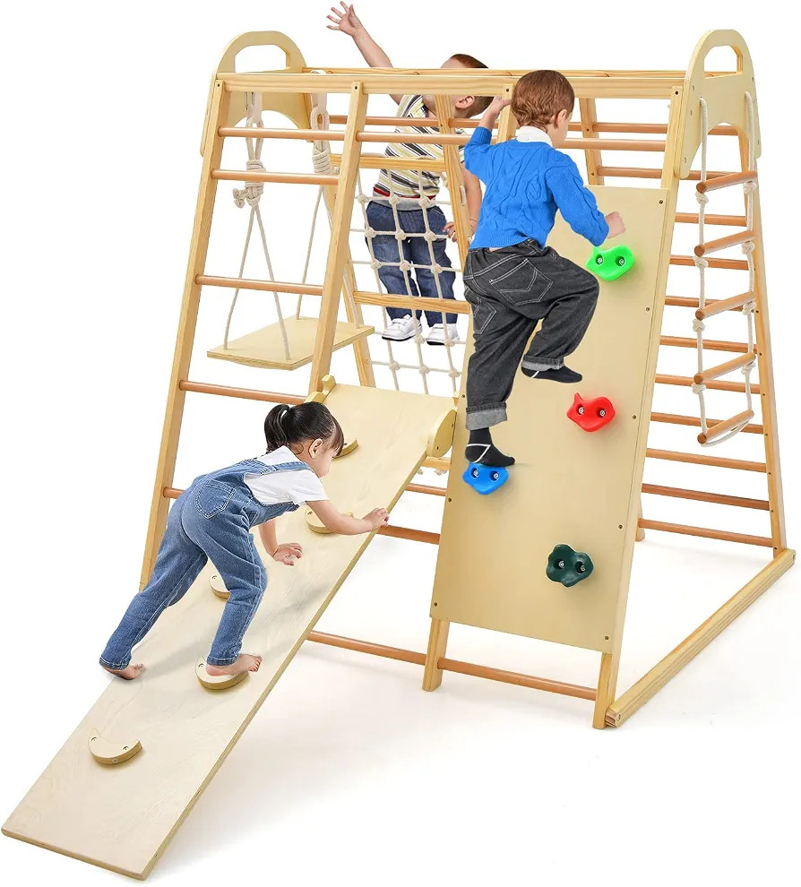 INFANS 8 in 1 Climbing Toys for Toddlers, Kids Wood Montessori Climber Playset with Slide Swing C... | Amazon (US)