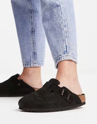 Birkenstock Boston clog in black with fur lining | ASOS (Global)