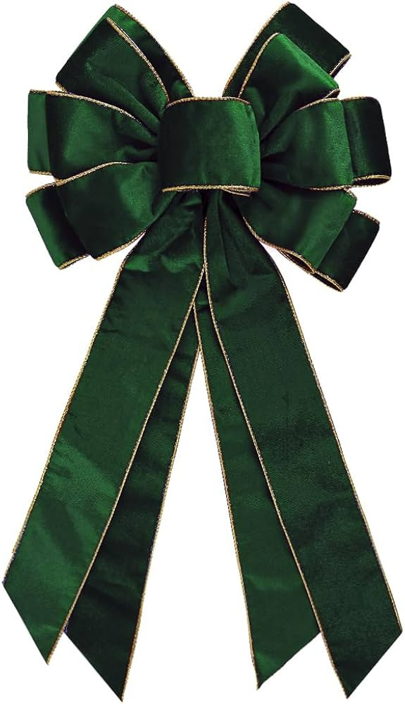 Vintage Green Wreath Bow - 20 * 11 Inch Golden Edged Velvet Tree Topper Ornament for Xmas, Winter... | Amazon (US)