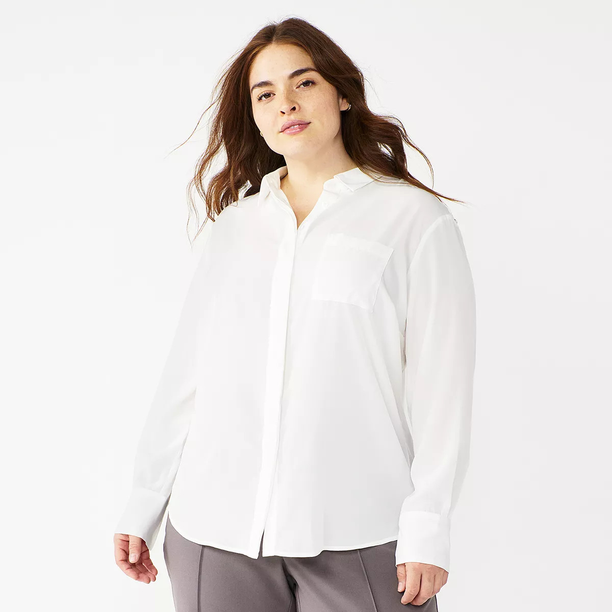 Plus Size Nine West Drapey Button Down Shirt | Kohl's
