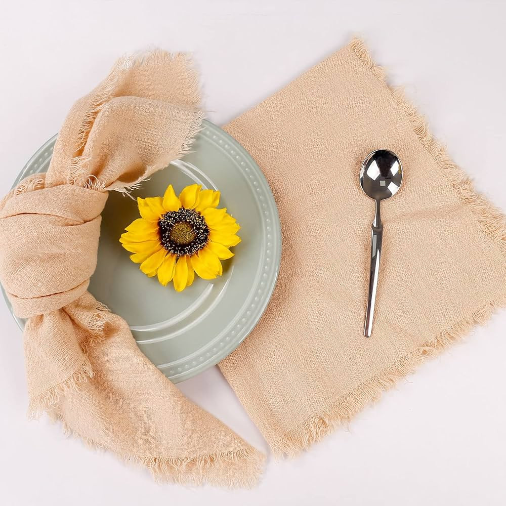 Handmade Cloth Napkins 100% Cotton Napkins,Delicate Cloth Napkins with Fringe Set of 6,18 x 18 In... | Amazon (US)