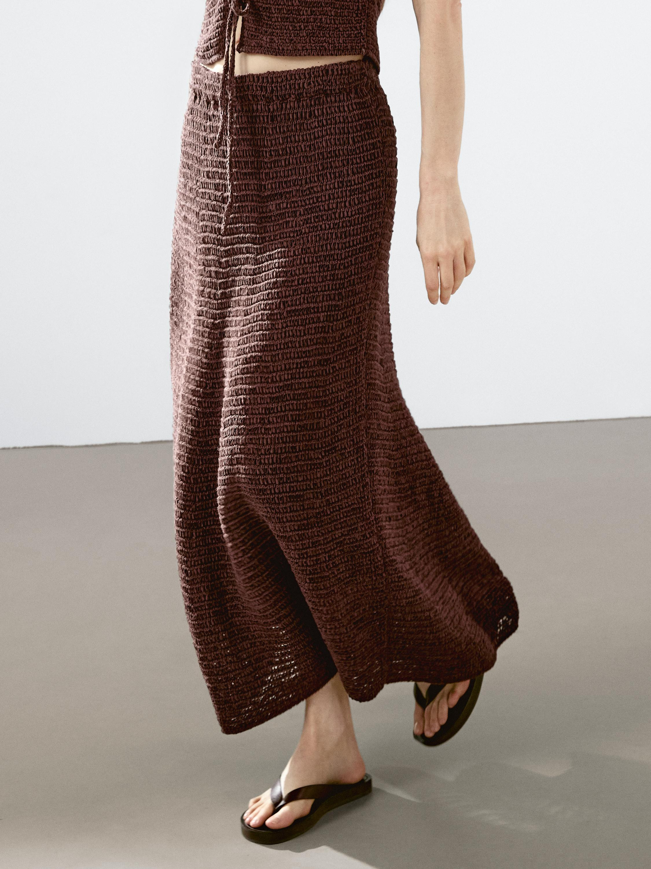 Cotton blend crochet midi skirt | Massimo Dutti UK