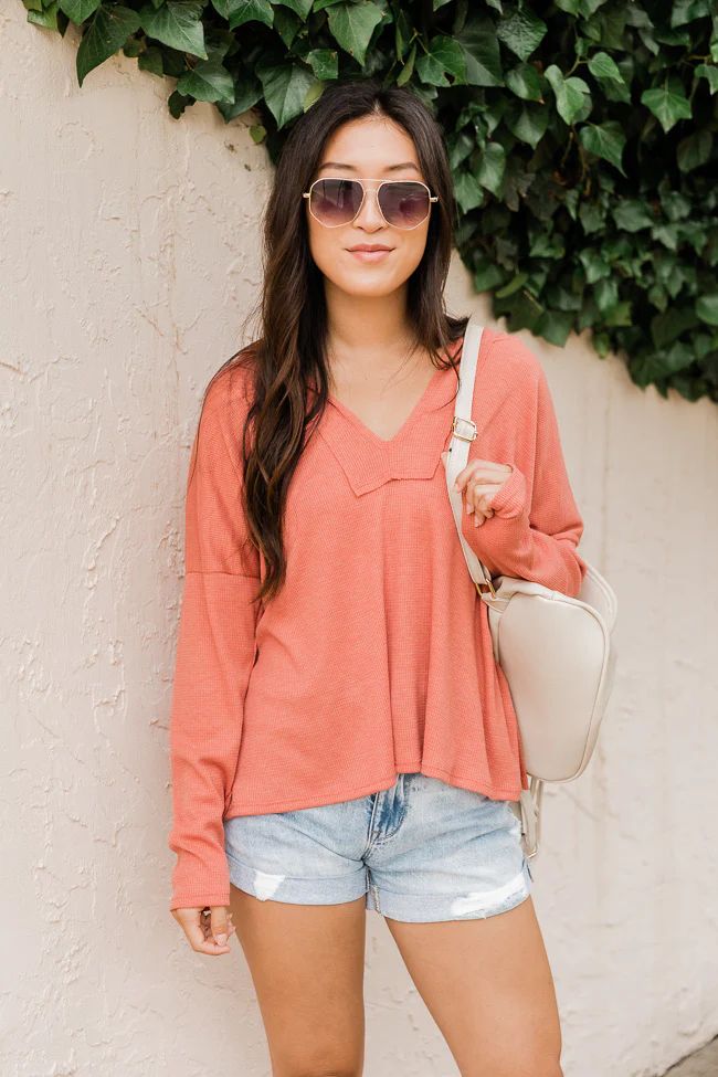 Unwritten Path Burnt Orange Thermal Pullover | The Pink Lily Boutique