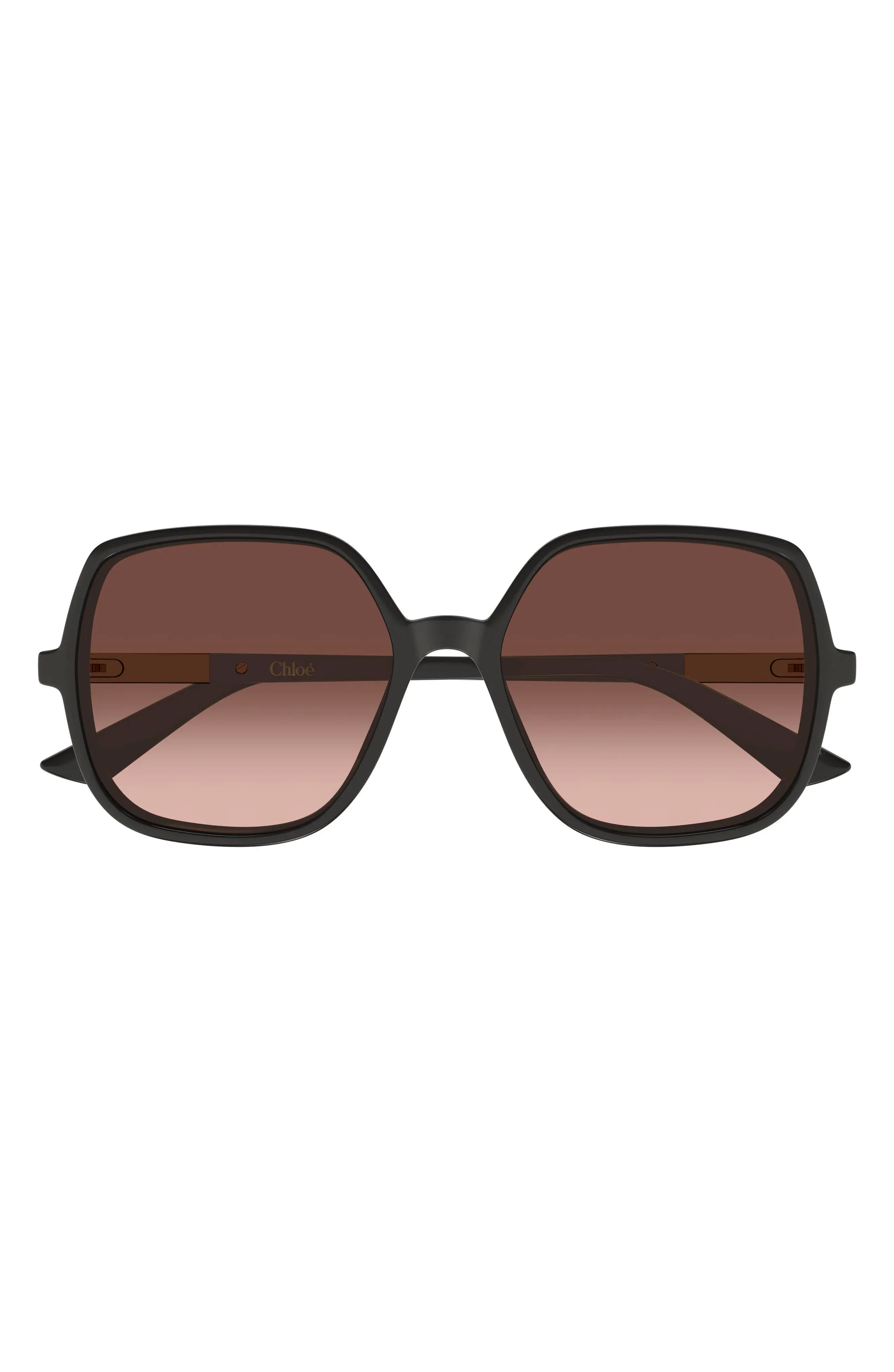 Chloé 55mm Gradient Geometric Sunglasses in Havana at Nordstrom | Nordstrom