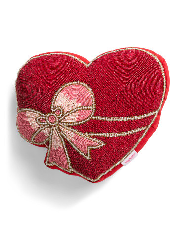 15x15 Beaded Bow Heart Pillow | TJ Maxx