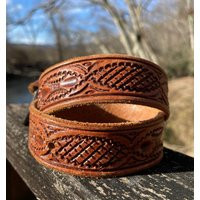 Vintage Tooled Leather Tan Belt | Etsy (US)