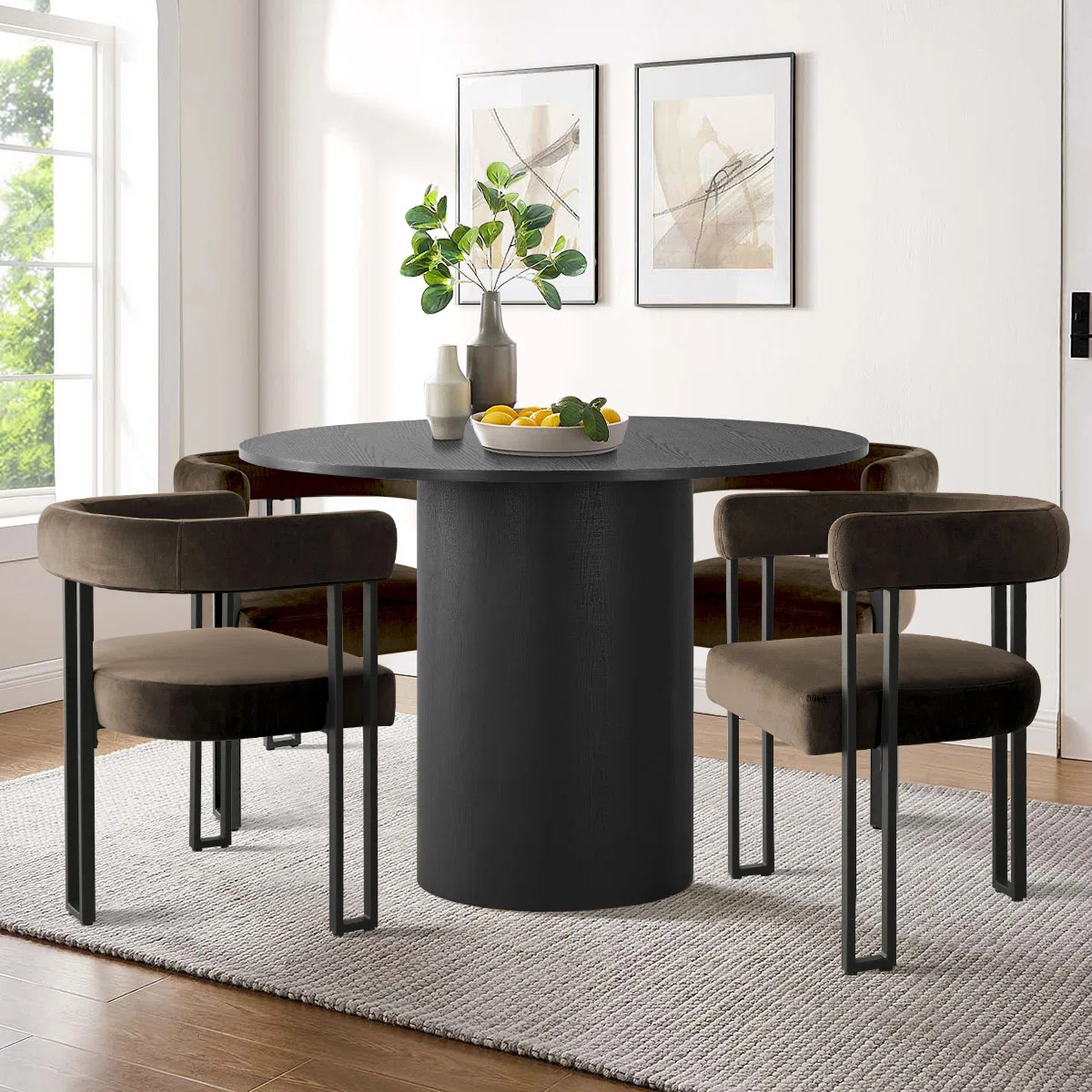 Latitude Run® 4 - Person Dining Table Sets With 41.5'' Round Table & 4 Upholstered Velvet Chairs... | Wayfair North America