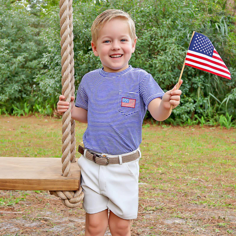 Patriotic Spirit Blue Stripe Short Sleeve Pocket Shirt | Classic Whimsy