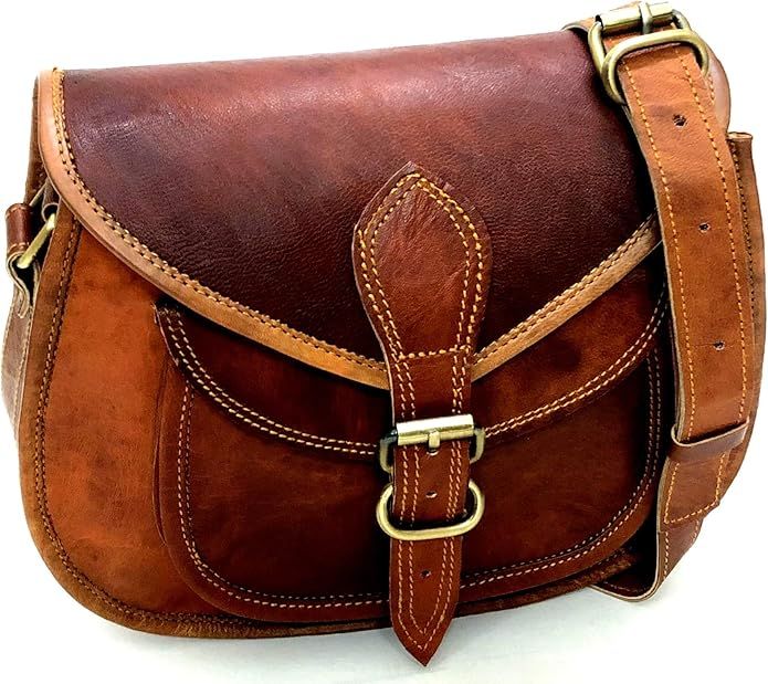 Women Leather Crossbody Shoulder Bag Satchel ladies Purse Genuine Multi Pocket Saddle Vintage Handma | Amazon (US)