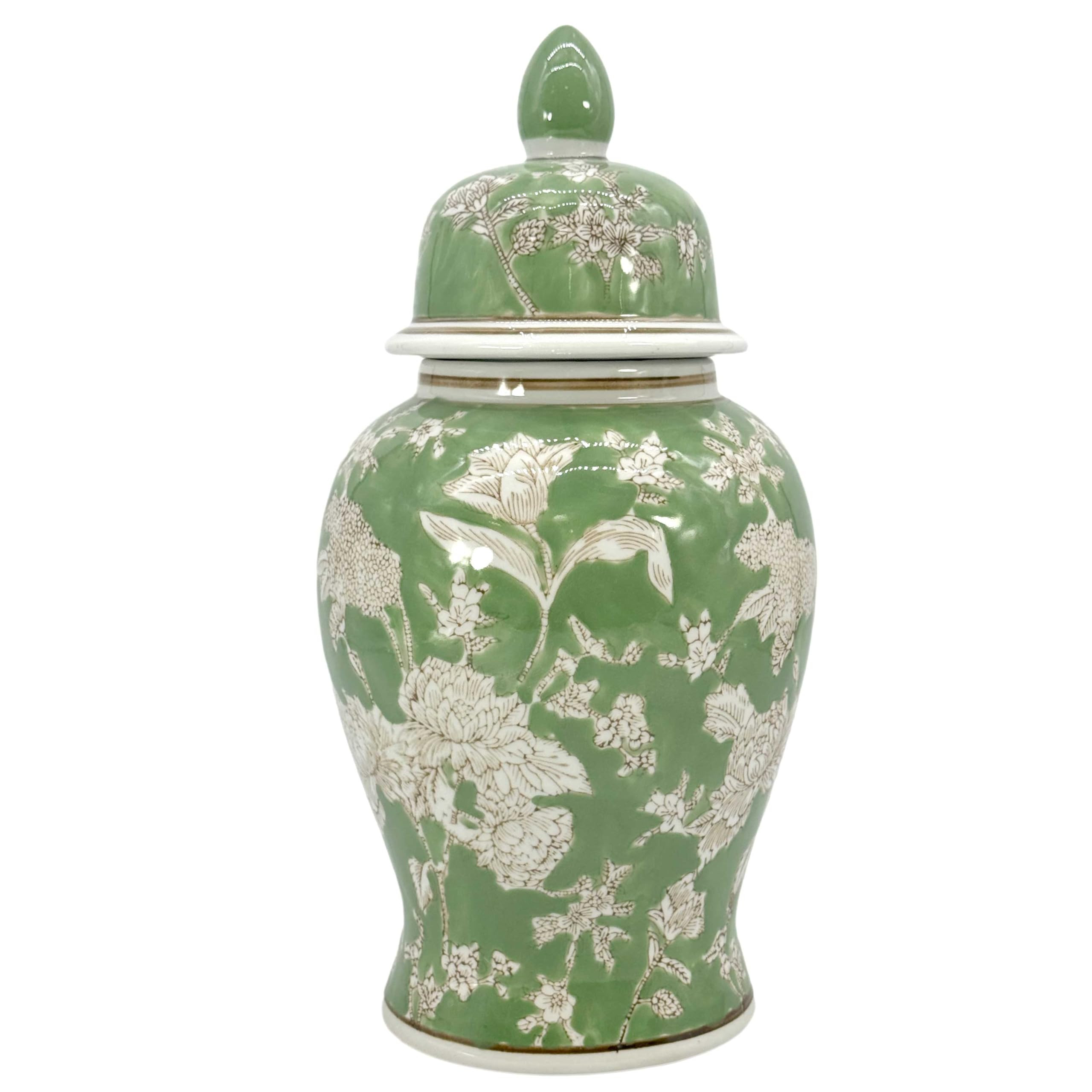 Galt International 14" Green & White Floral Ceramic Porcelain Ginger Jar Floral Home Décor Jar U... | Amazon (US)